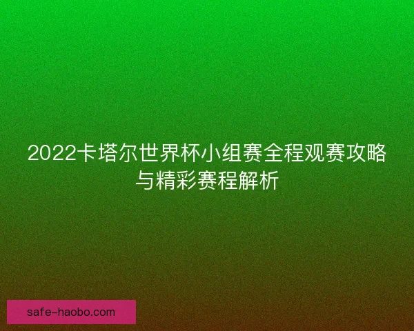 2022卡塔尔世界杯小组赛全程观赛攻略与精彩赛程解析